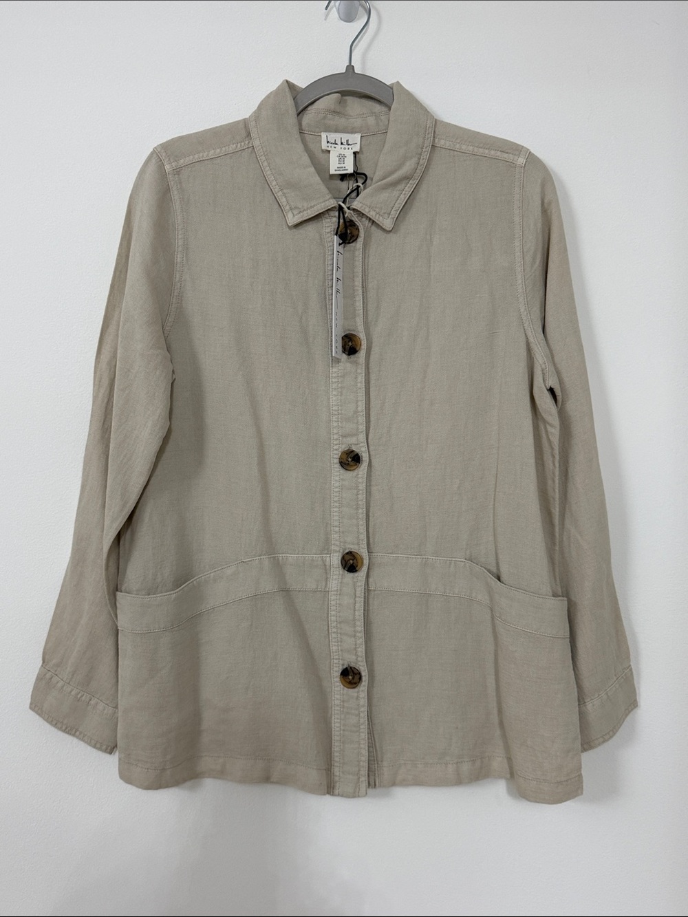 Eileen Fisher Neutral Beige Button-Front Jean Jacket